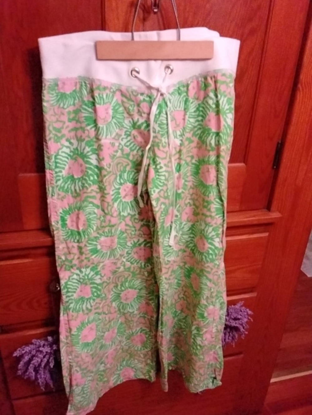 Lilly Pulitzer Pink & Green Floral Lounge Pants with Drawstring